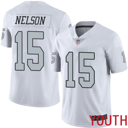 Oakland Raiders Limited White Youth J  J  Nelson Jersey NFL Football #15 Rush Vapor Untouchable Jersey